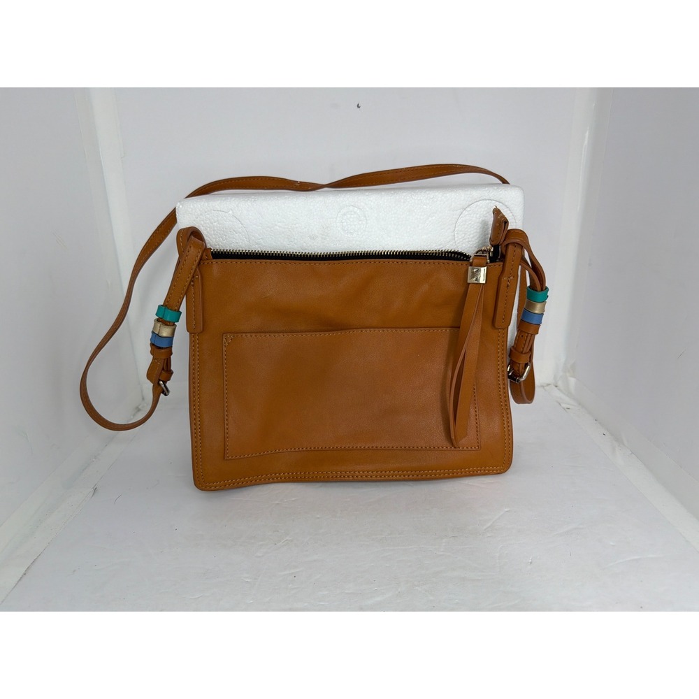 Shiraleah Chicago Cognac Brown Crossbody Bag Gold Metallic Lining 10x8